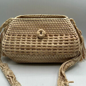 Woven Raffia Handbag with side tassels